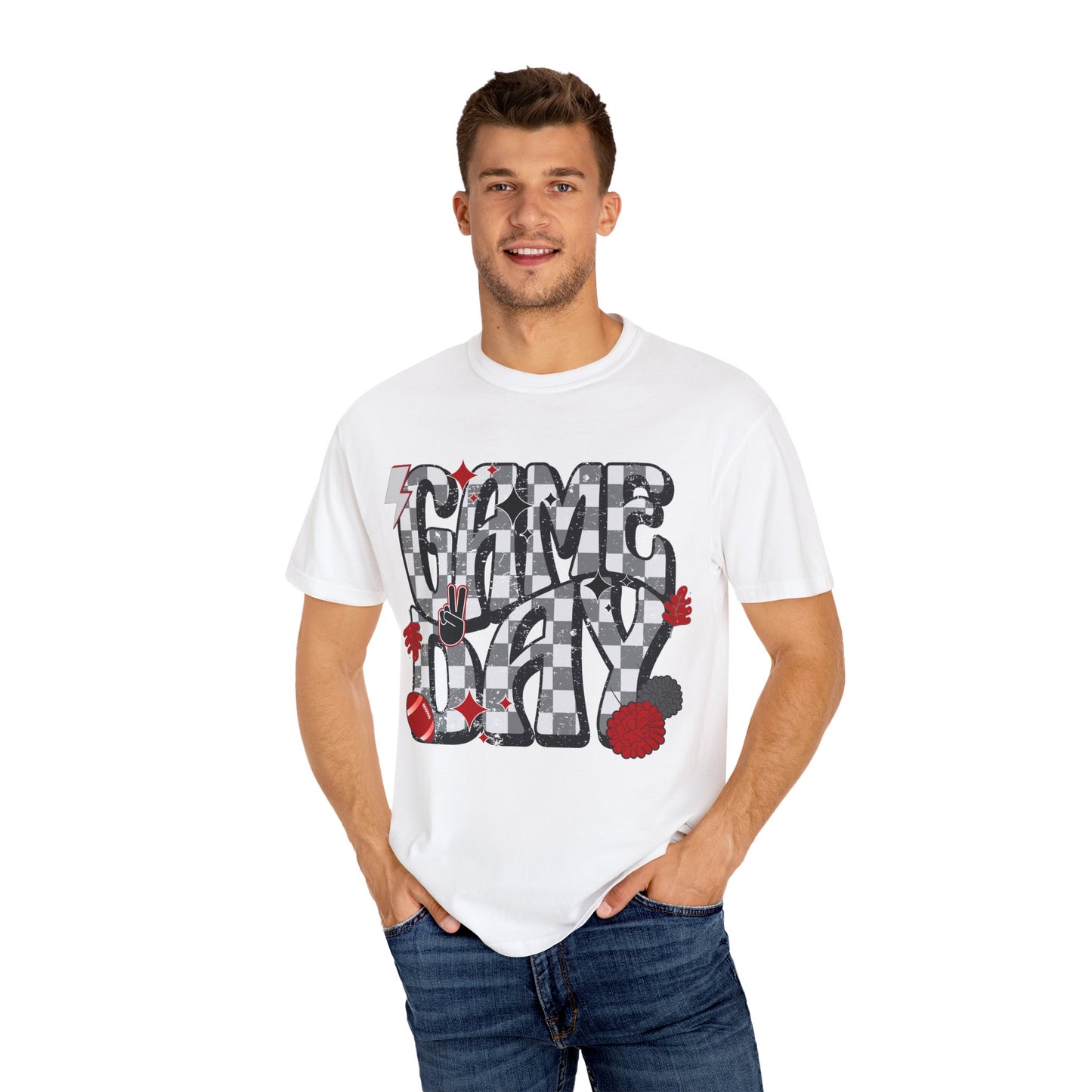 Checkered Game Day Unisex T-shirt Black and Red