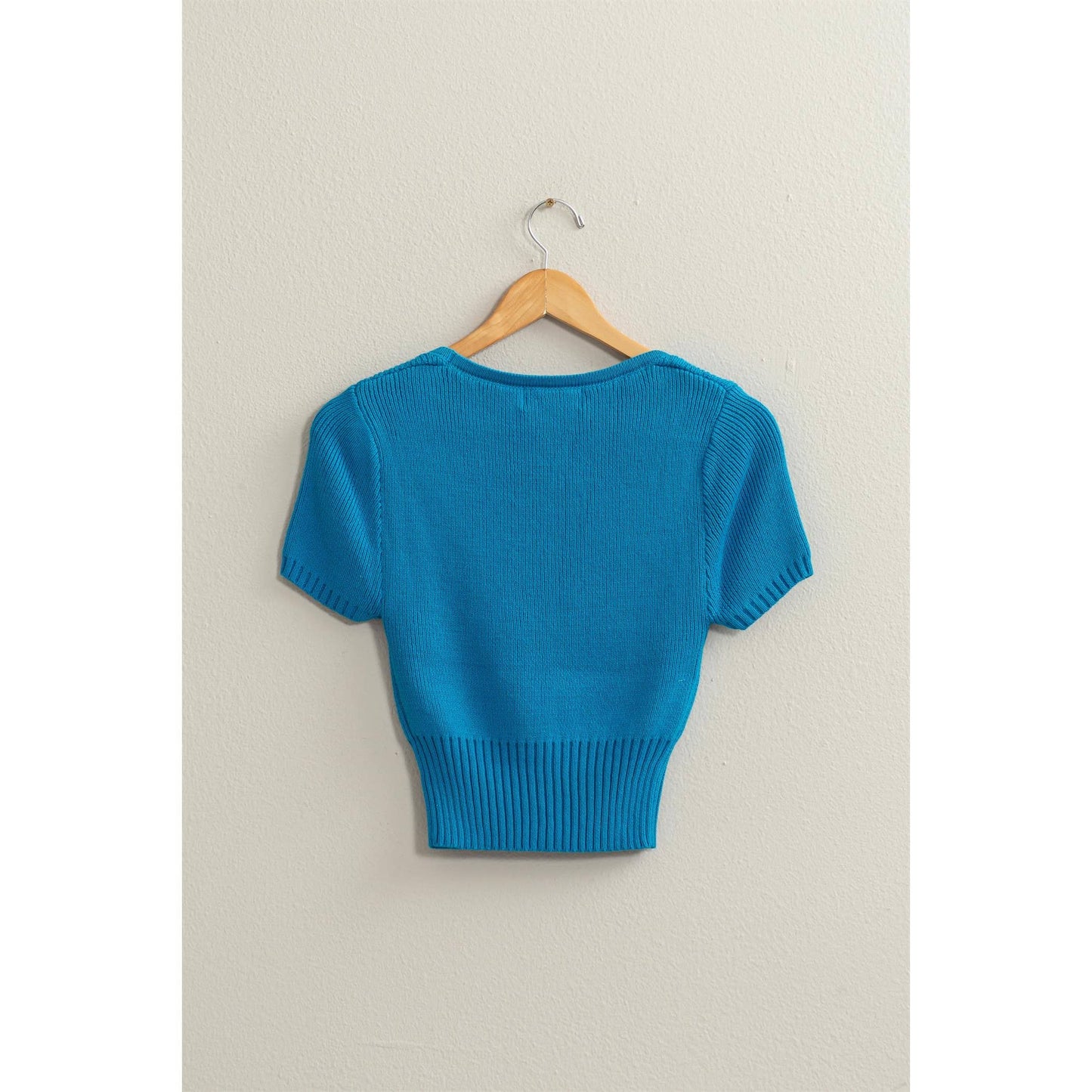 Turquoise Blue Scoop Neck Sweater Top