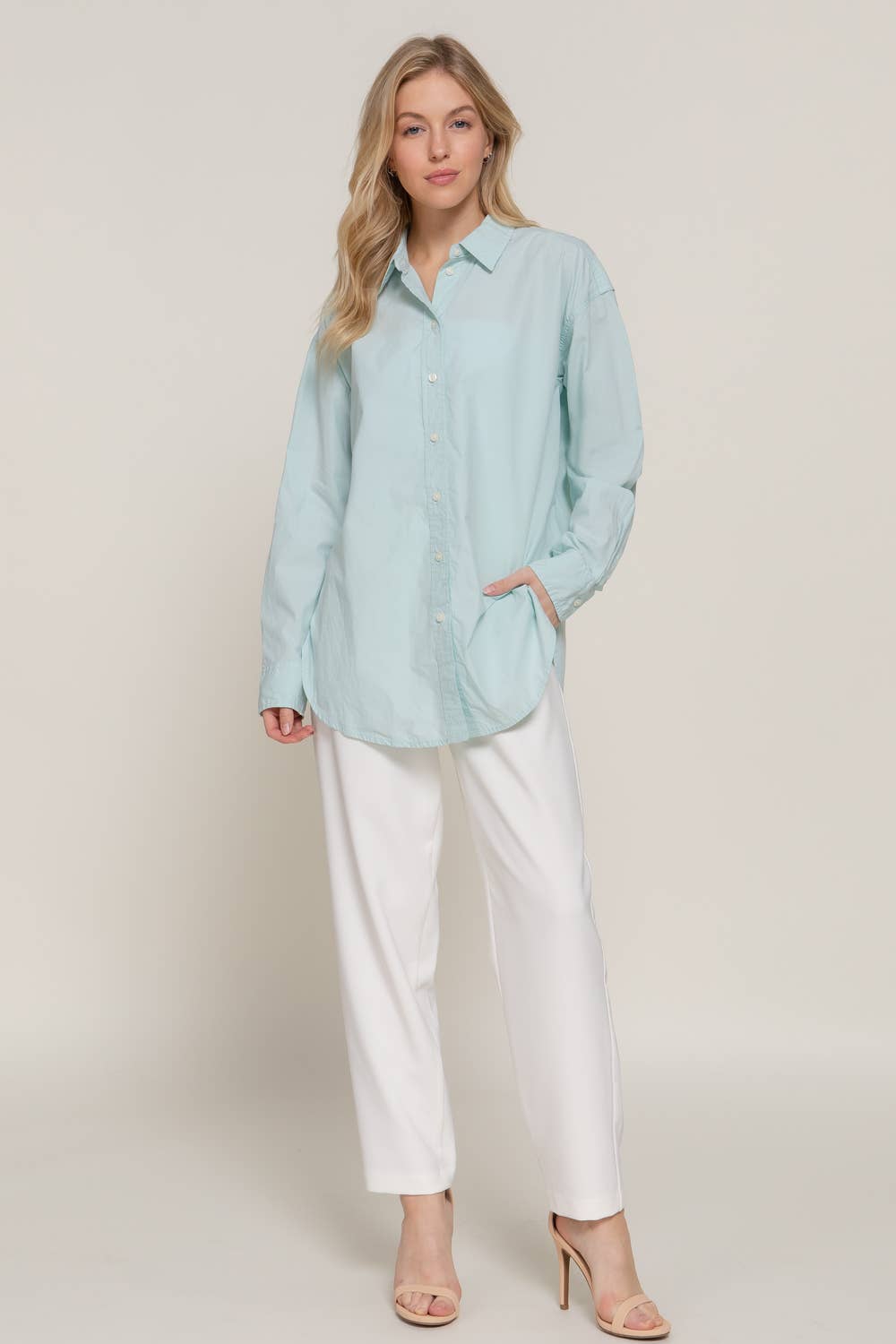 Long Sleeve Loose Fit Button Down Shirt