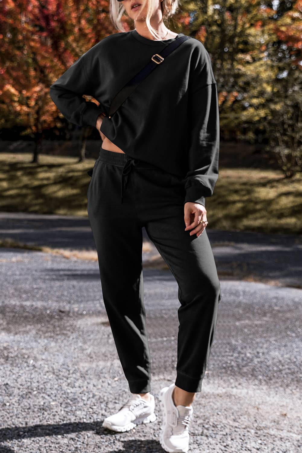 Cozy Side Slit Sweatshirt & Skinny Pants Outfit Set | Large
