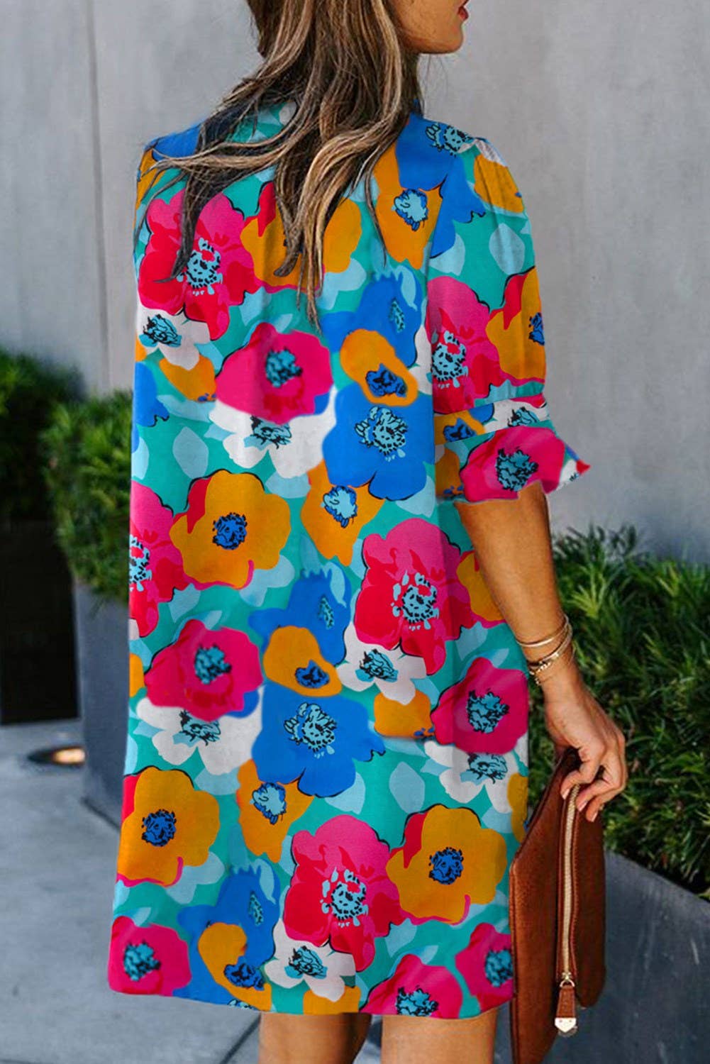 Half Sleeve Colorful Poppy Floral Dress