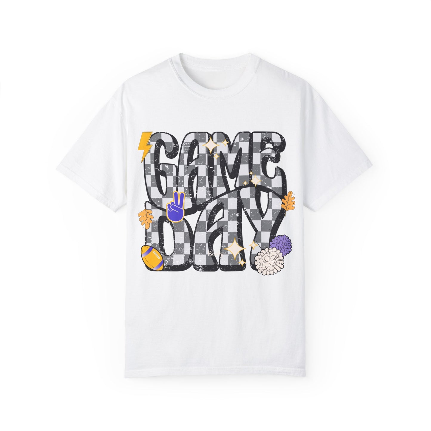 Checkered Game Day Unisex T-shirt Purple and Gold