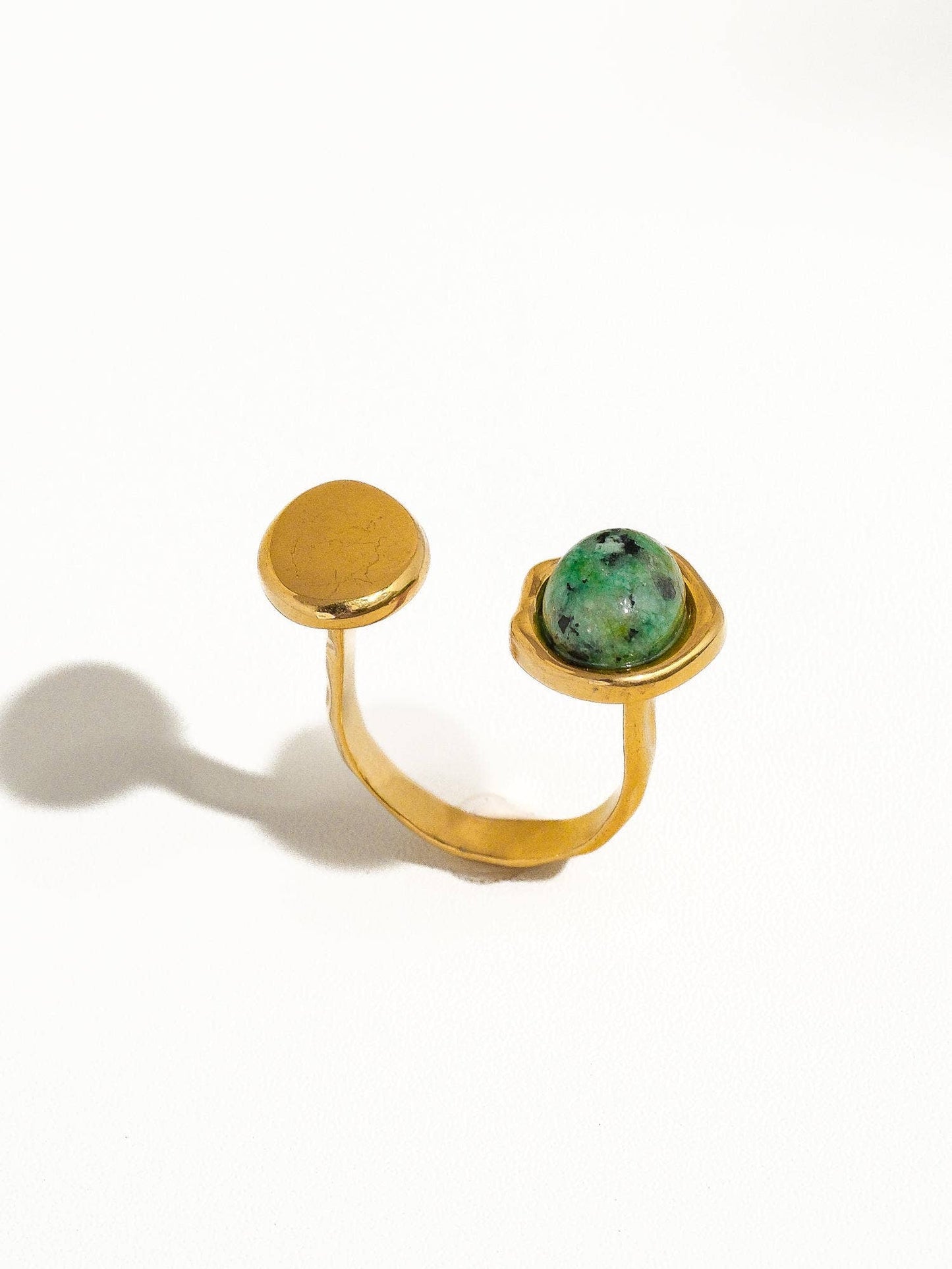 Green Orion Non-Tarnish Boho Adjustable Ring with Statement Stone