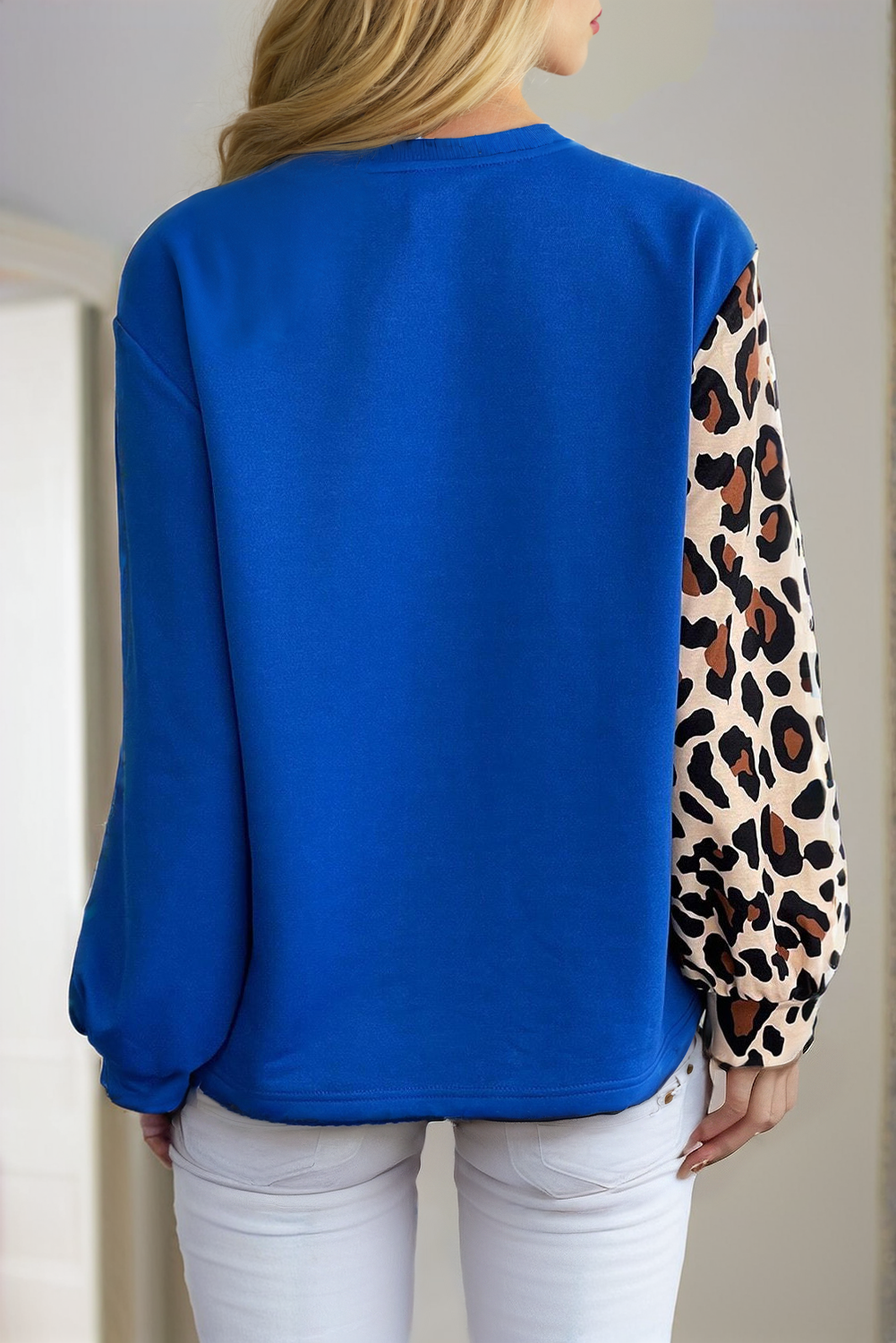 Women Colorblock Leopard Pattern Long Sleeve Top | S-XL