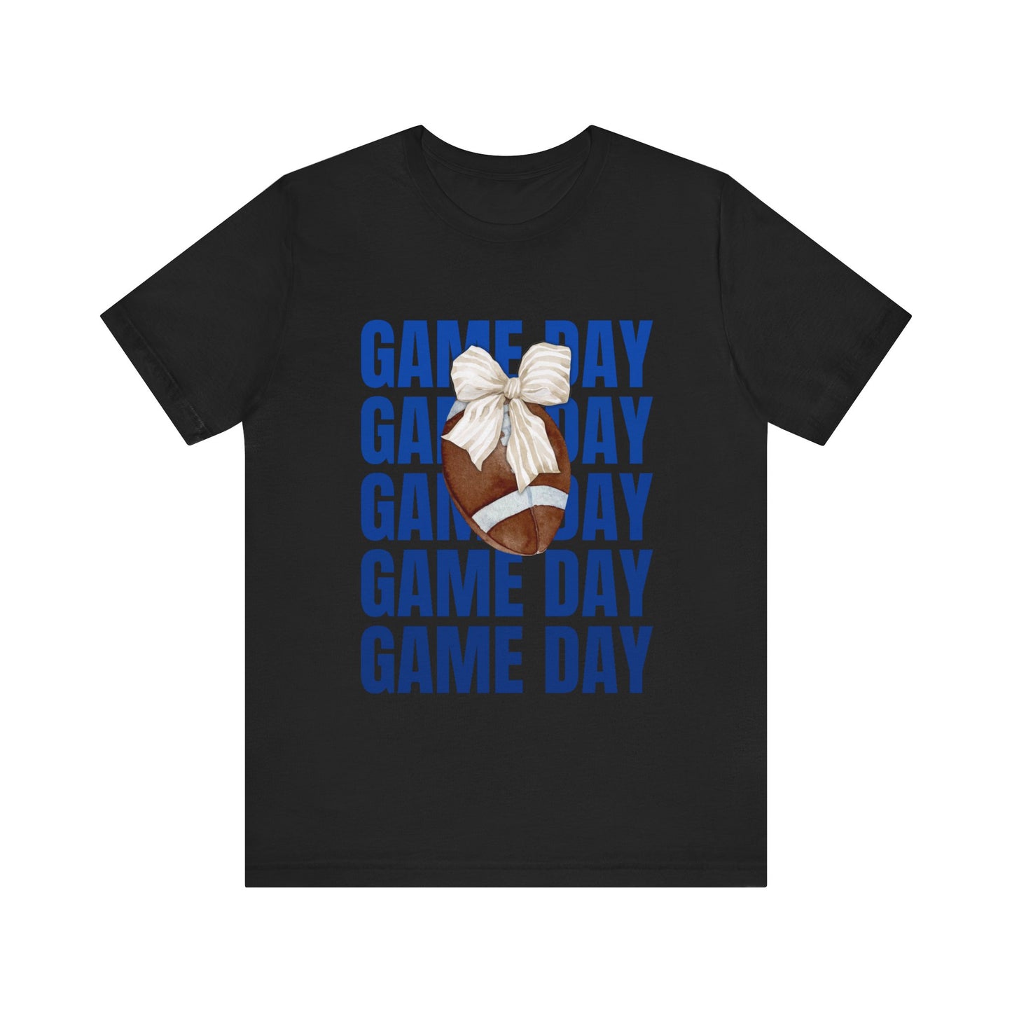 Blue and White Fall Football and Bow Game Day Tee