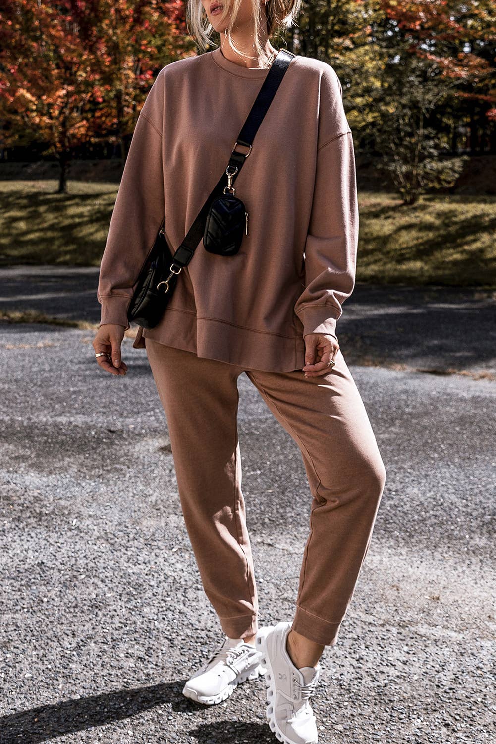 Cozy Side Slit Sweatshirt & Skinny Pants Outfit Set | Large