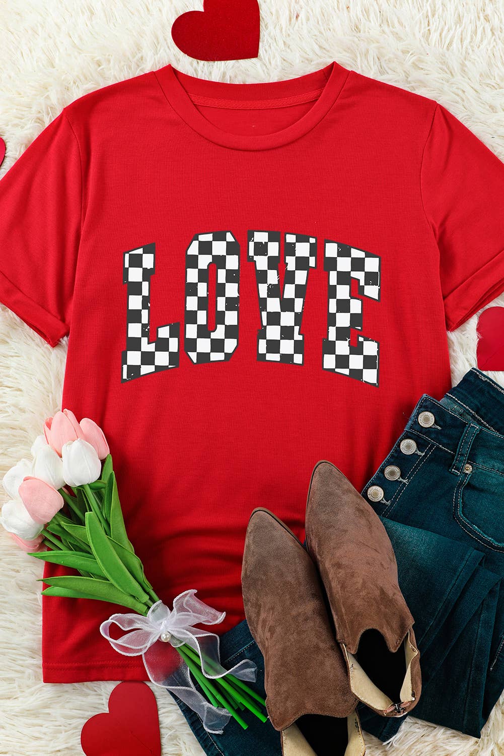 Checkered LOVE Valentine Graphic T Shirt | S-2XL