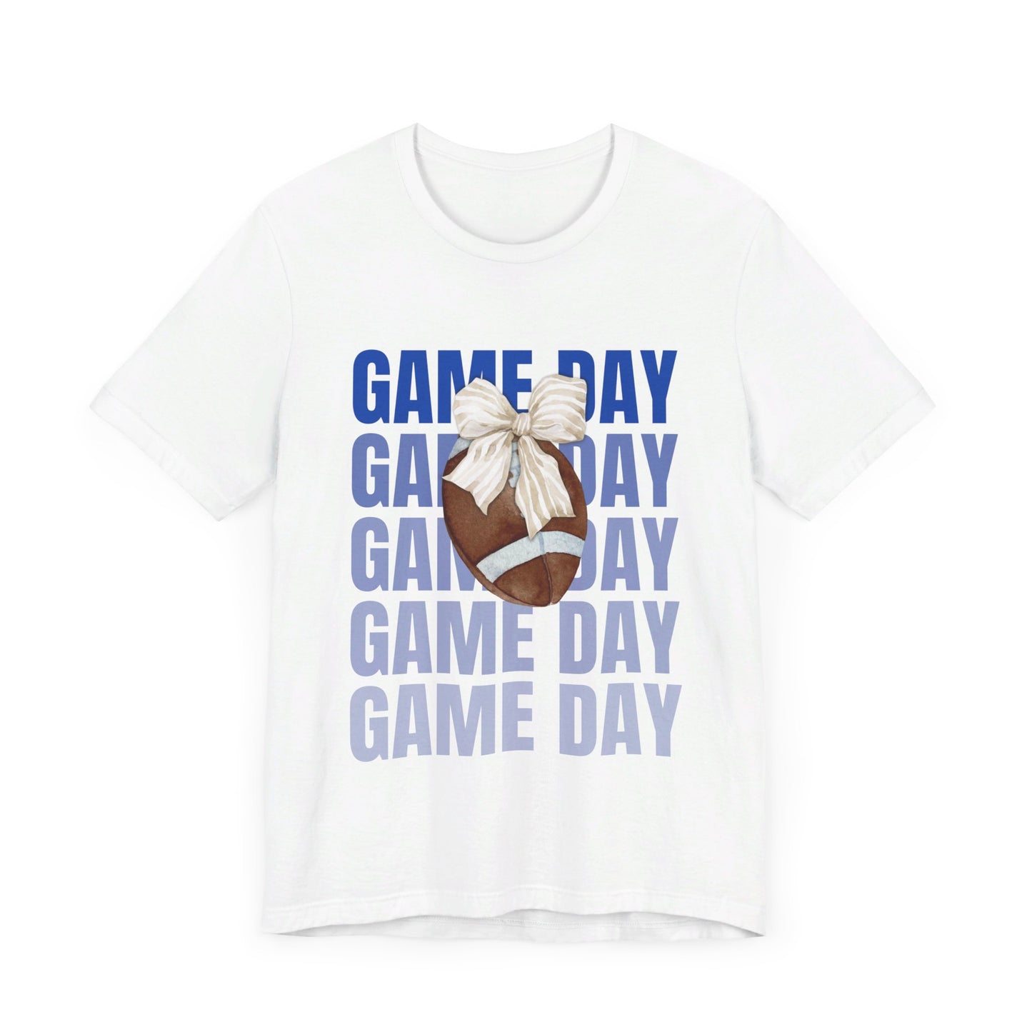 Blue and White Fall Football and Bow Game Day Tee
