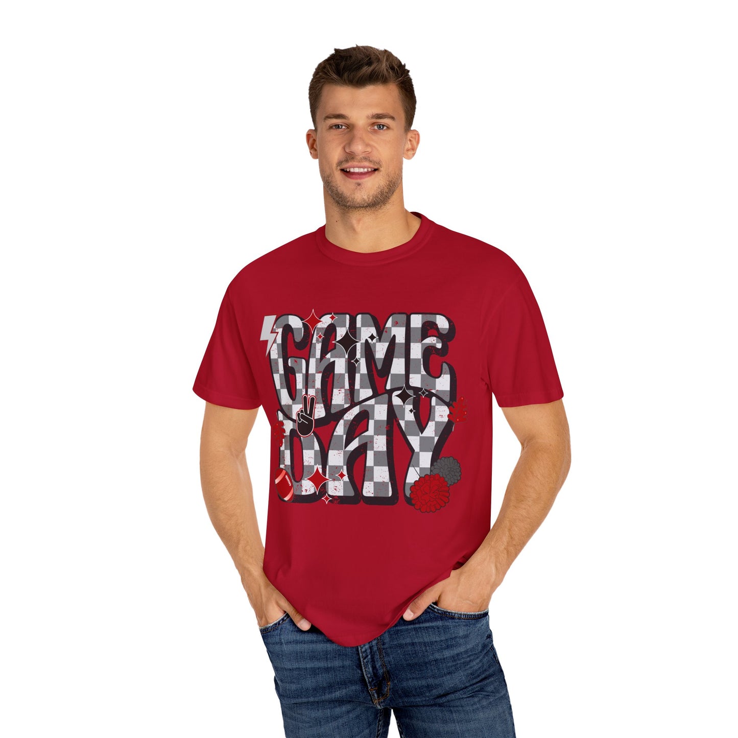Checkered Game Day Unisex T-shirt Black and Red