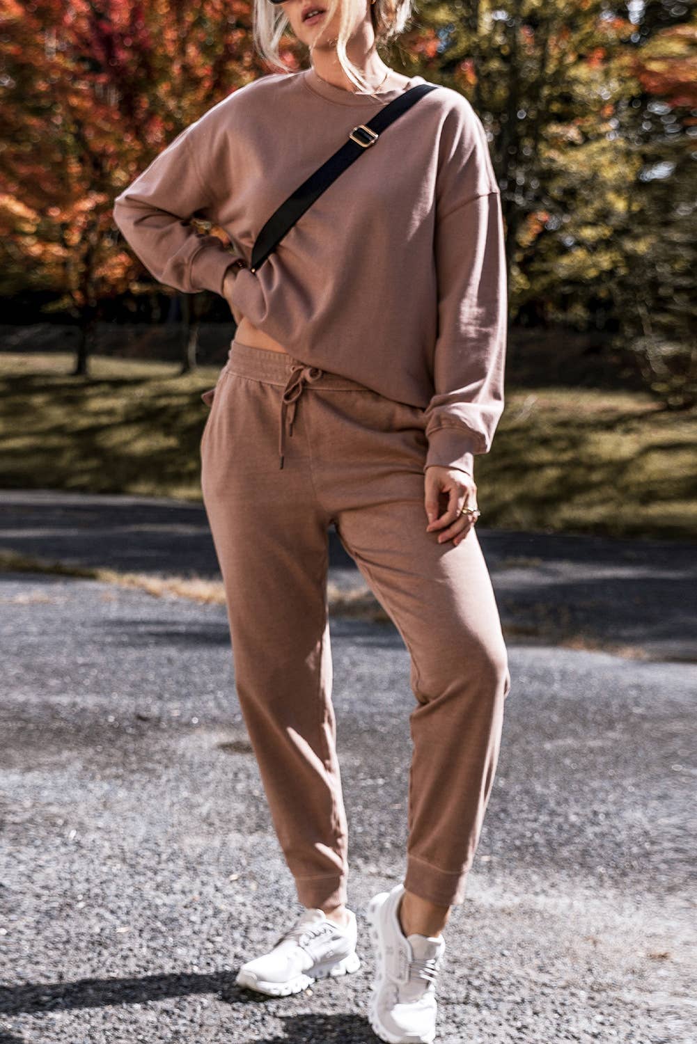 Cozy Side Slit Sweatshirt & Skinny Pants Outfit Set | Large
