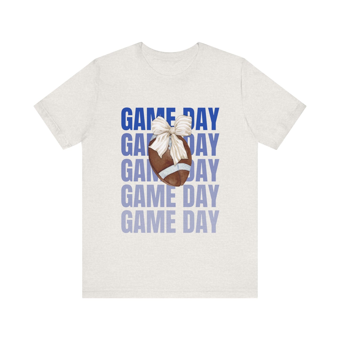 Blue and White Fall Football and Bow Game Day Tee