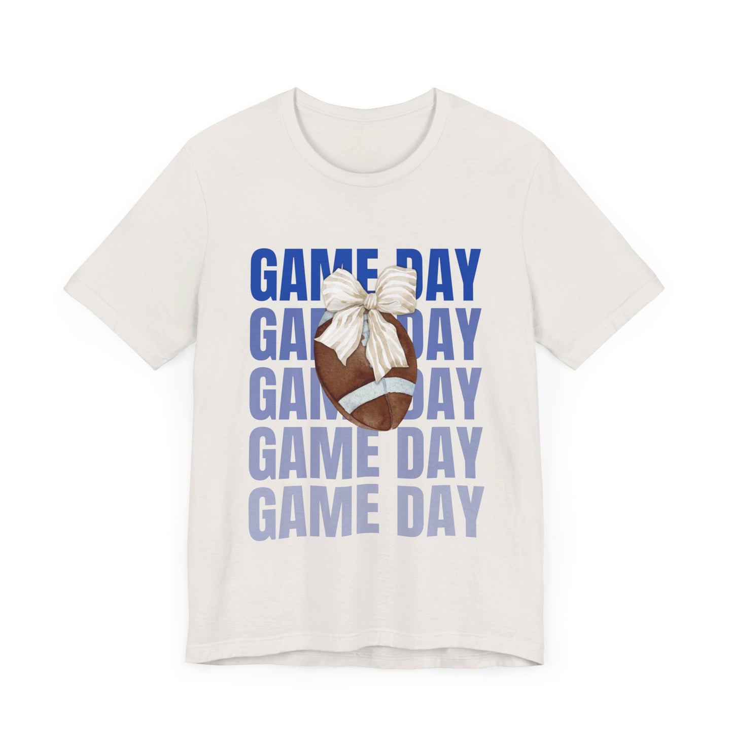 Blue and White Fall Football and Bow Game Day Tee