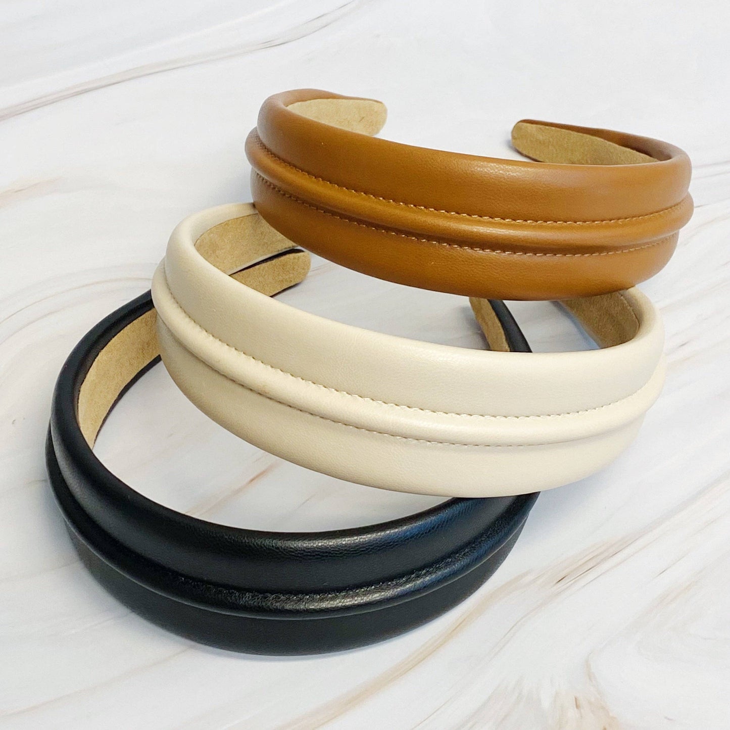Classy Vegan Leather Headband: Black, Brown, or Cream