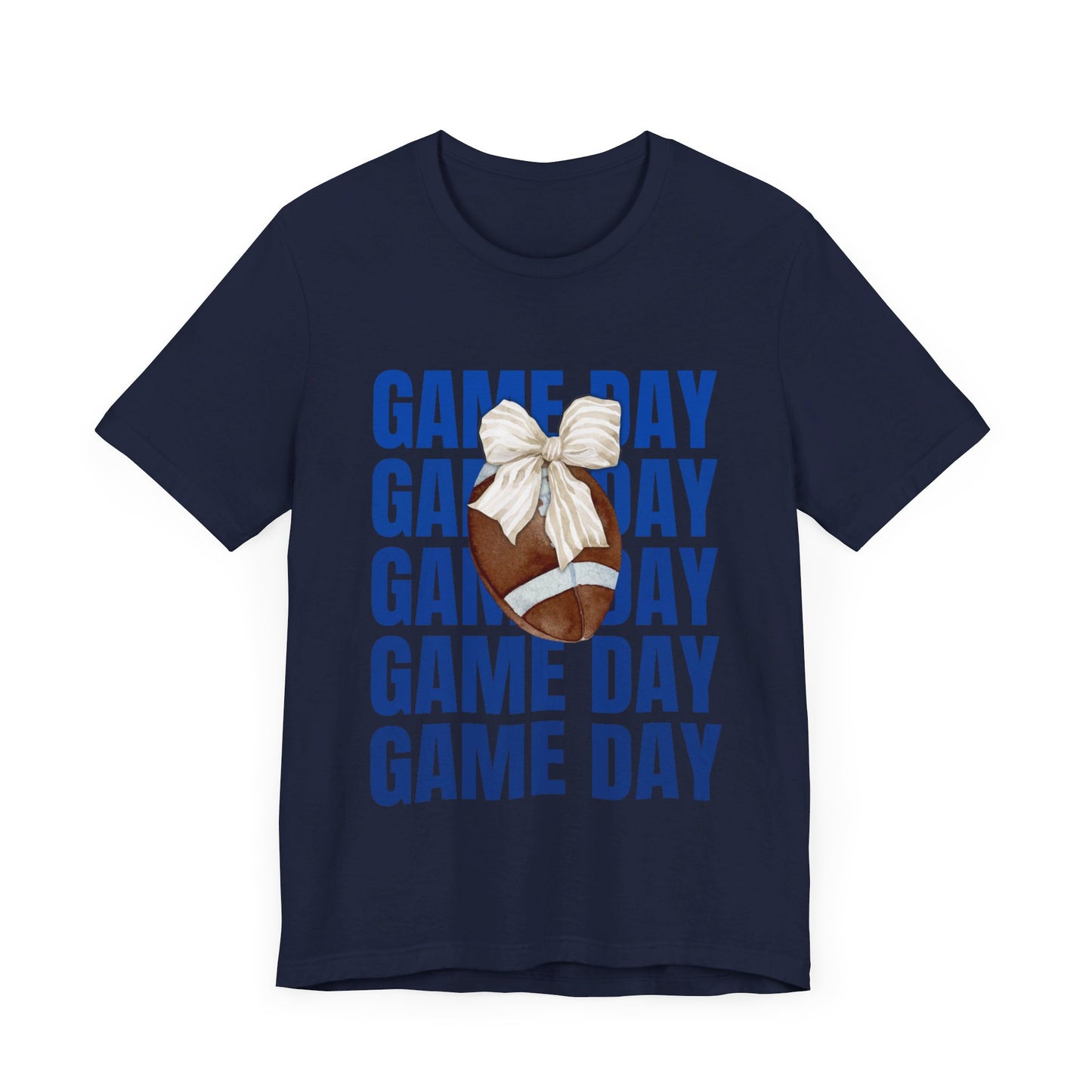 Blue and White Fall Football and Bow Game Day Tee