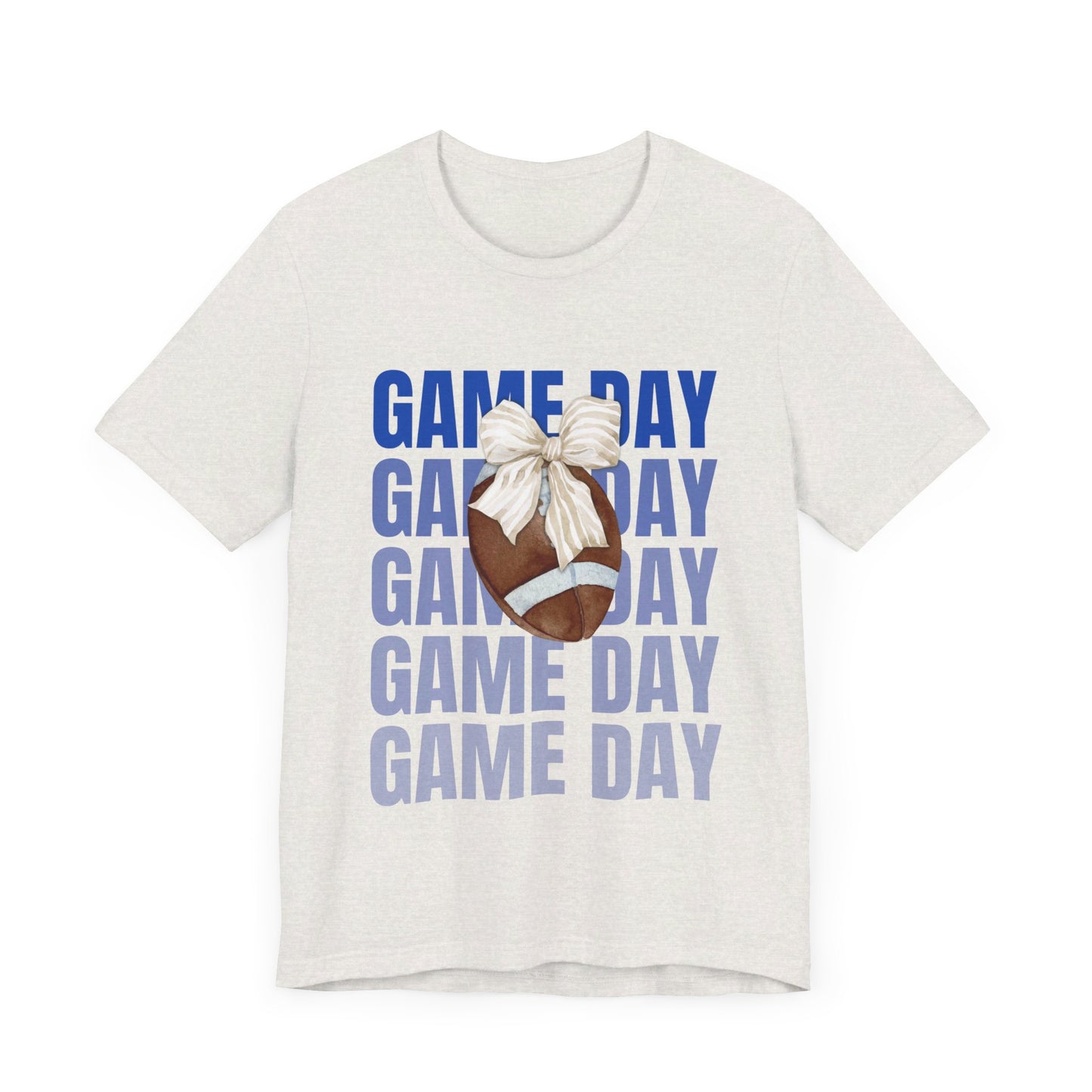 Blue and White Fall Football and Bow Game Day Tee