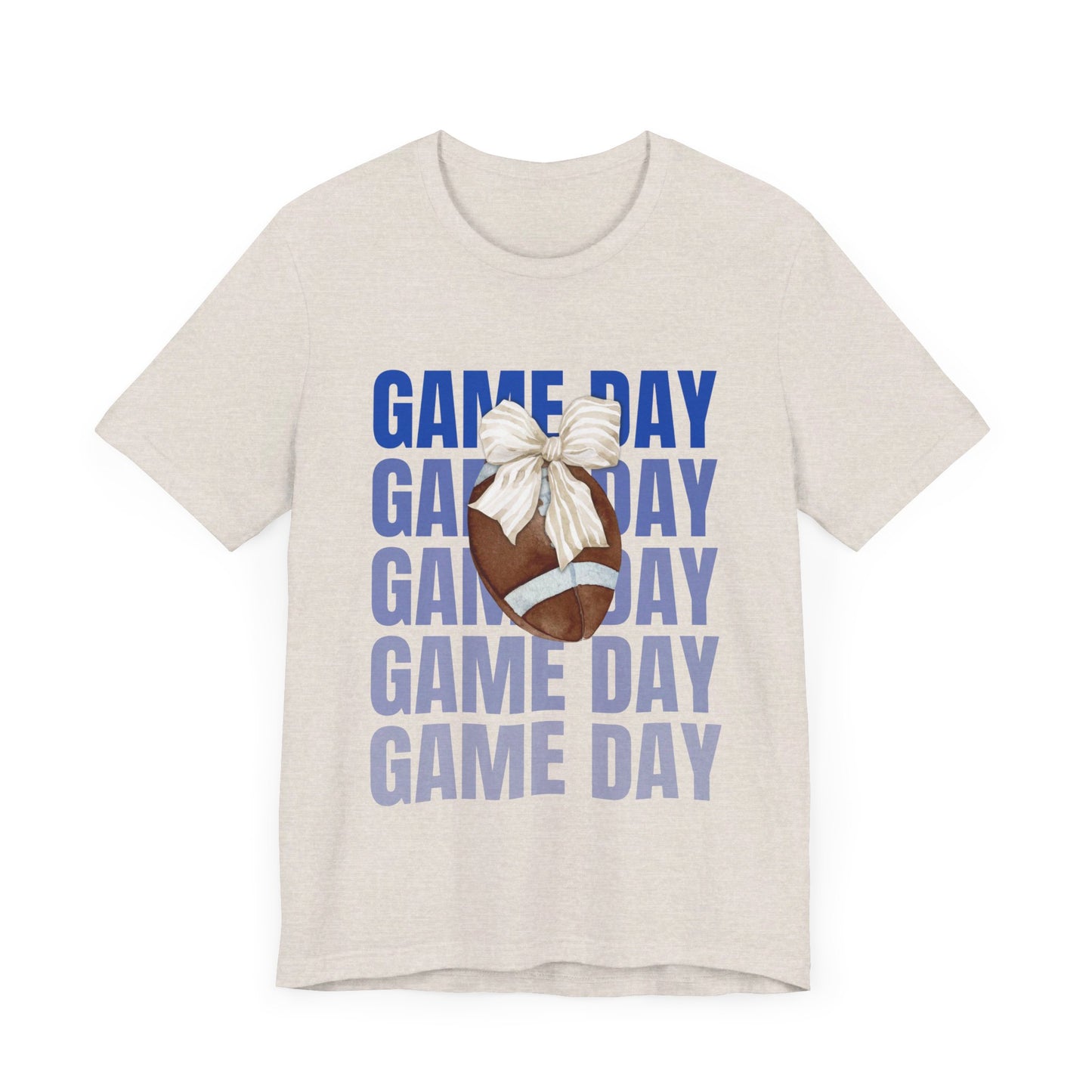 Blue and White Fall Football and Bow Game Day Tee
