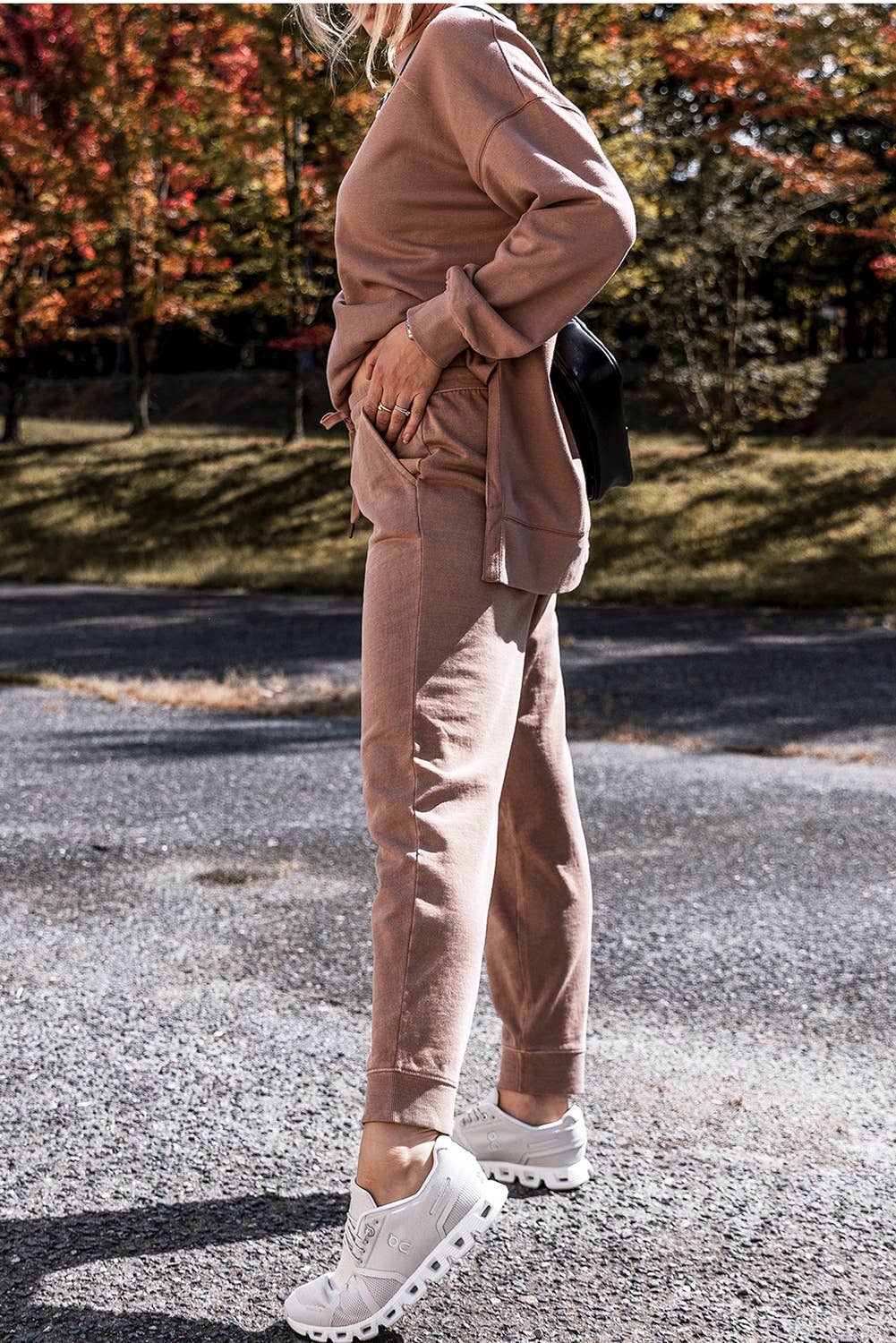 Cozy Side Slit Sweatshirt & Skinny Pants Outfit Set | Large