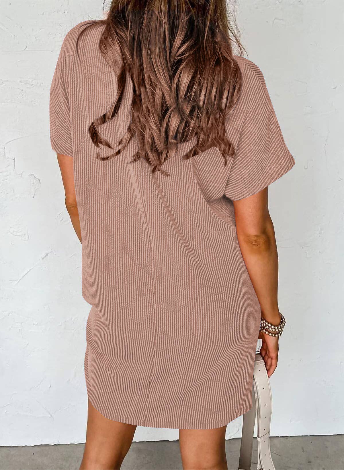 T-shirt Short-sleeved Dress (With Pockets) - Copper Color