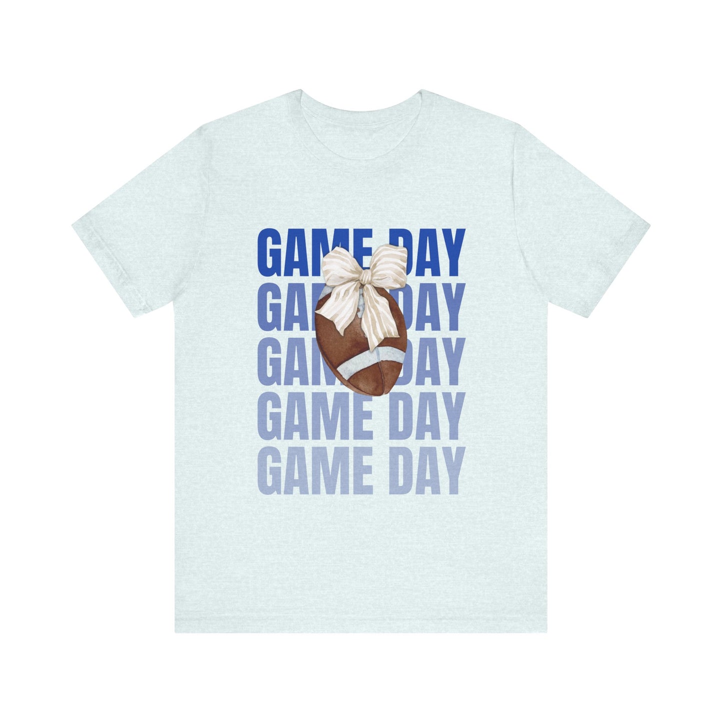 Blue and White Fall Football and Bow Game Day Tee