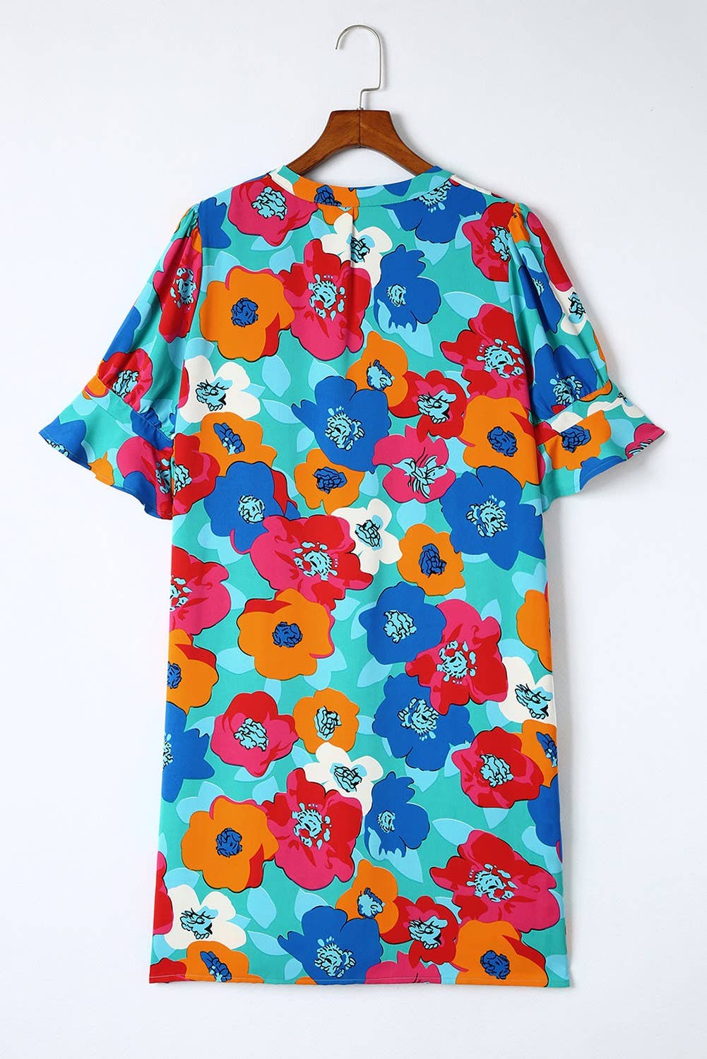 Half Sleeve Colorful Poppy Floral Dress
