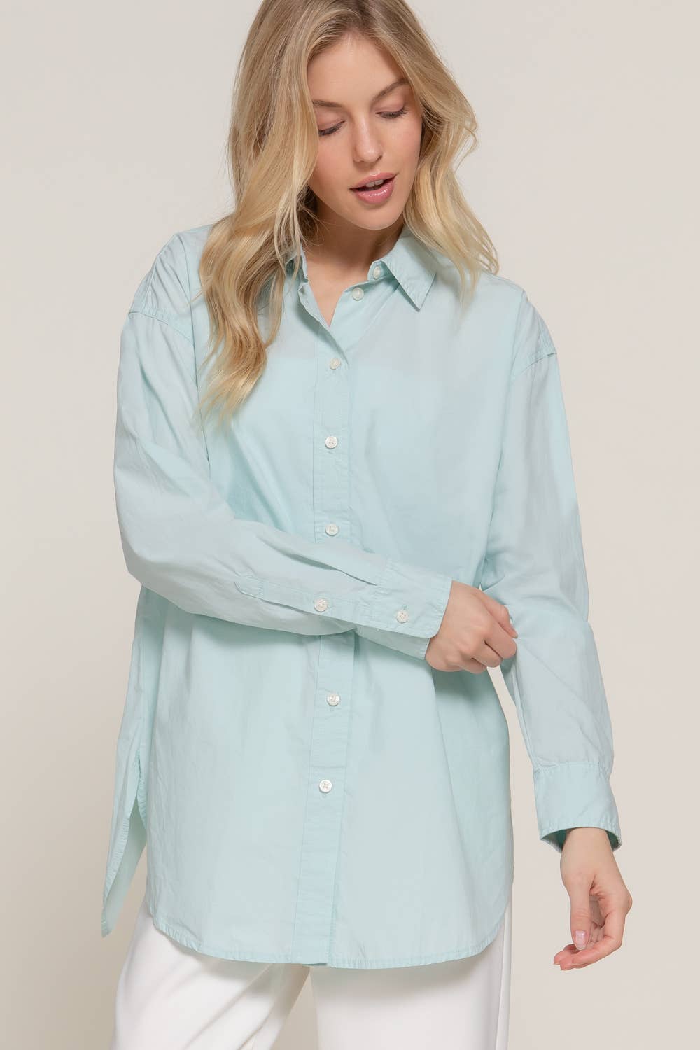 Long Sleeve Loose Fit Button Down Shirt