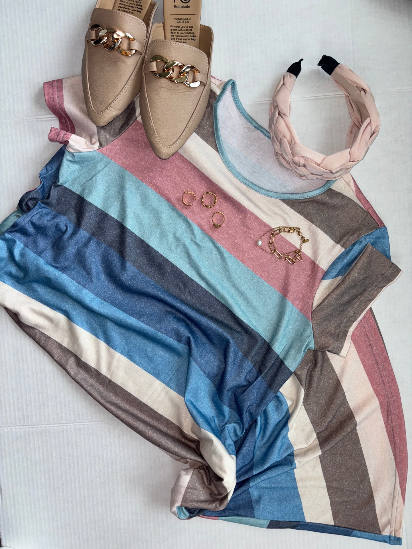 Multi Stripe Pocket Dress - Blue or Pink