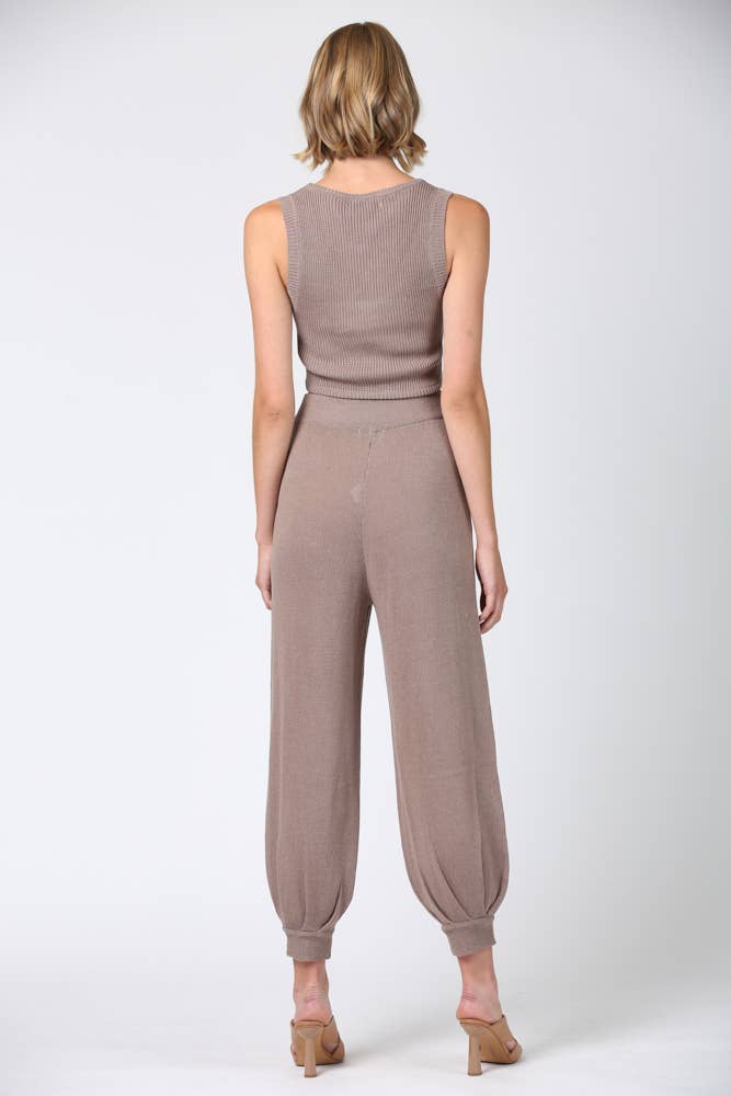 Linen Blend Knitted Crop Top & Pants Set