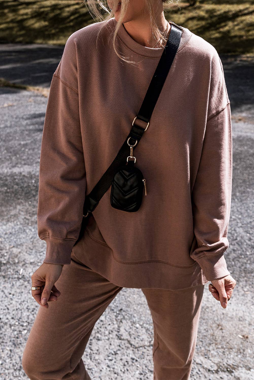 Cozy Side Slit Sweatshirt & Skinny Pants Outfit Set | Large