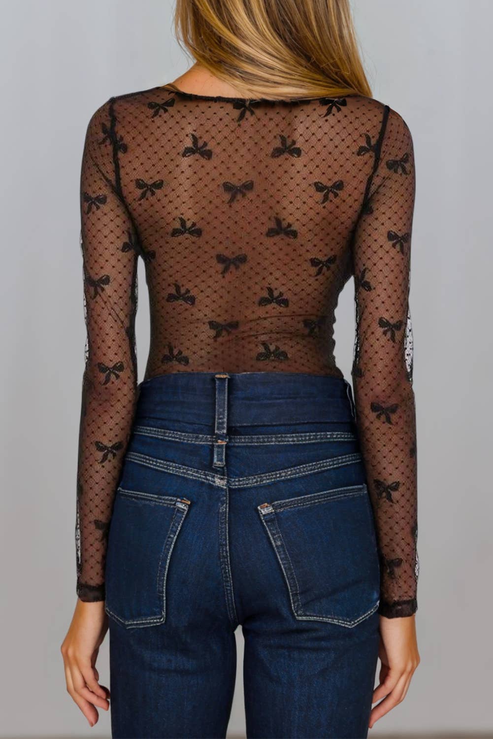 Bow Pattern Mesh Valentine Long Sleeve Top NEW | S-XL