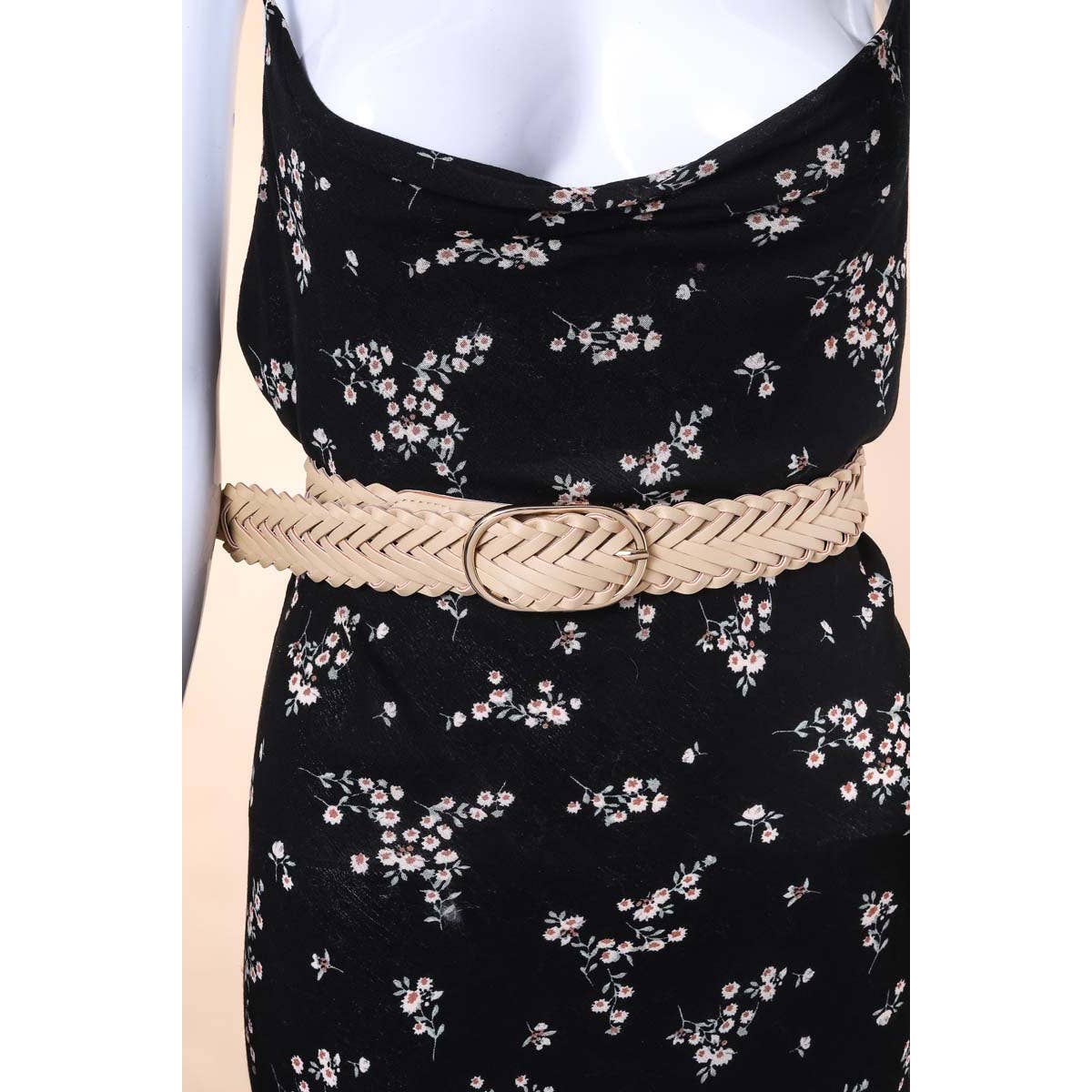 Braided Faux Leather Oval Buckle Belt: BR