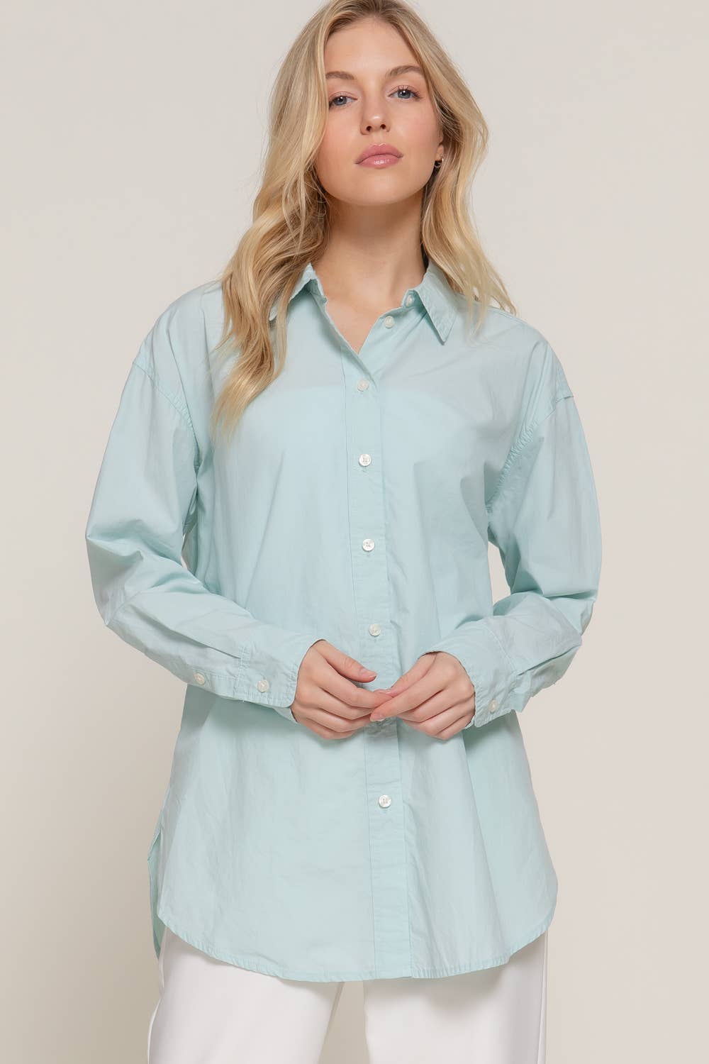 Long Sleeve Loose Fit Button Down Shirt