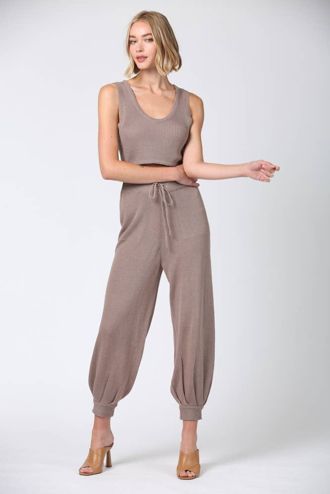 Linen Blend Knitted Crop Top & Pants Set