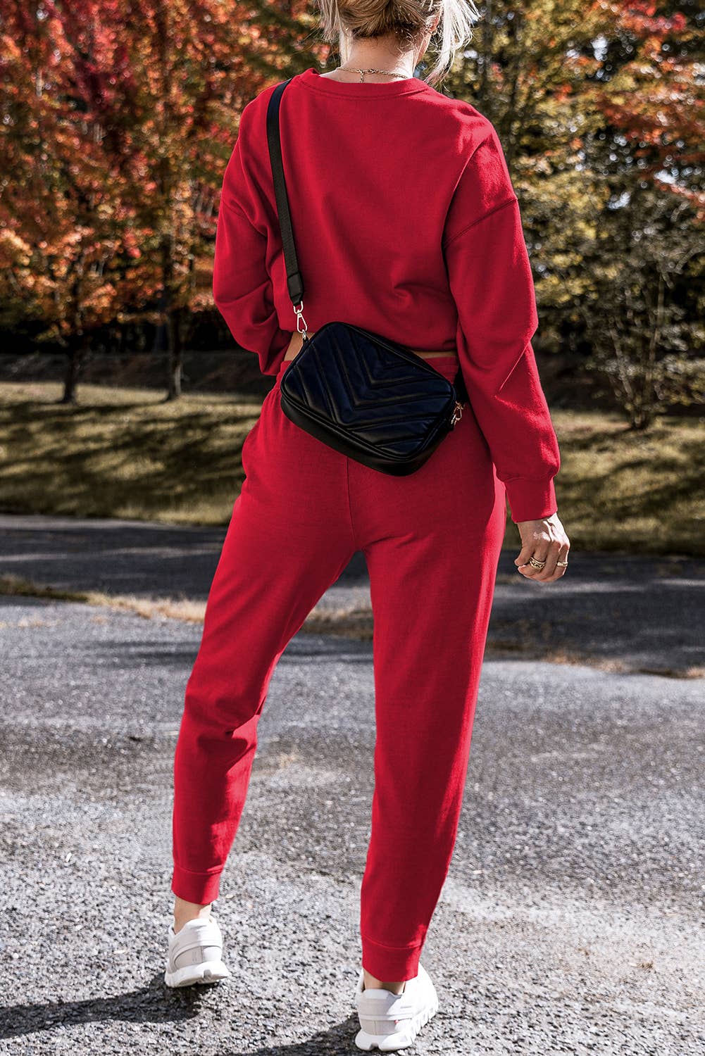 Cozy Side Slit Sweatshirt & Skinny Pants Outfit Set | Large