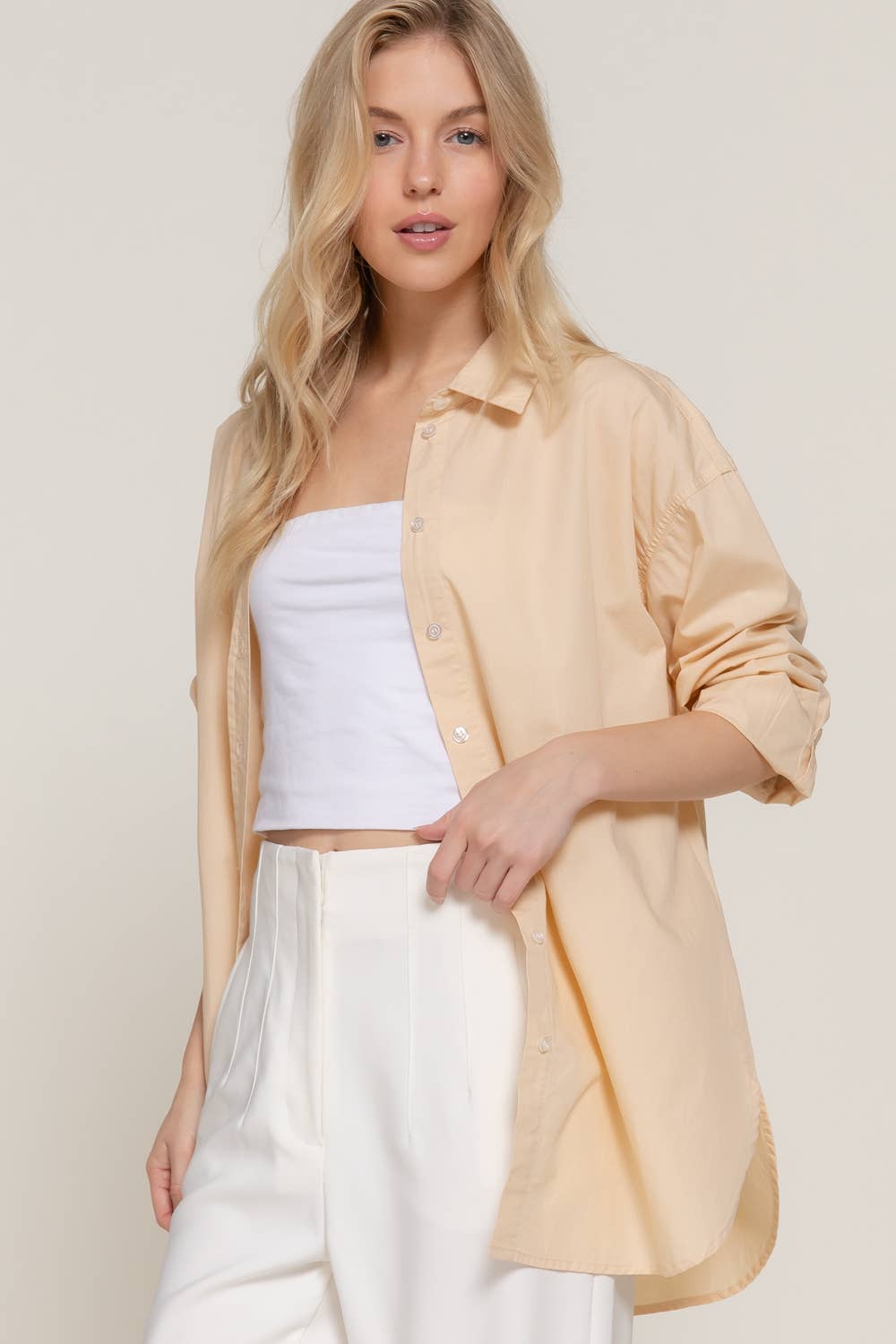 Long Sleeve Loose Fit Button Down Shirt