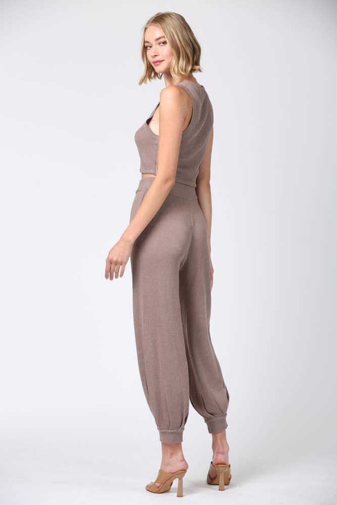Linen Blend Knitted Crop Top & Pants Set