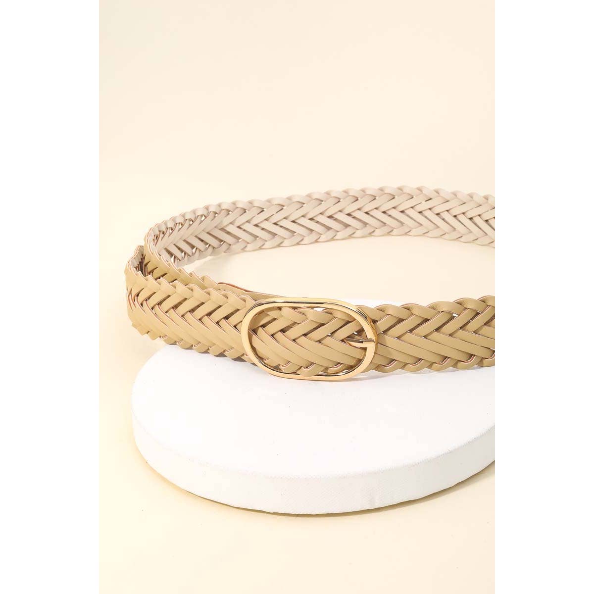 Braided Faux Leather Oval Buckle Belt: BR