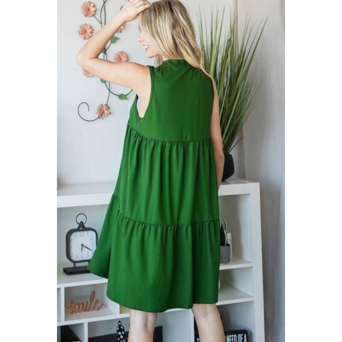 Green Tiered Mock Neck Mini Dress