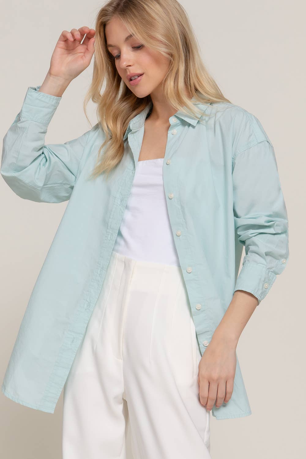 Long Sleeve Loose Fit Button Down Shirt