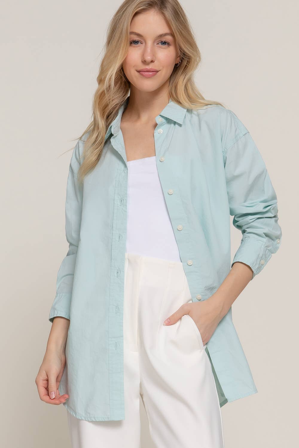 Long Sleeve Loose Fit Button Down Shirt
