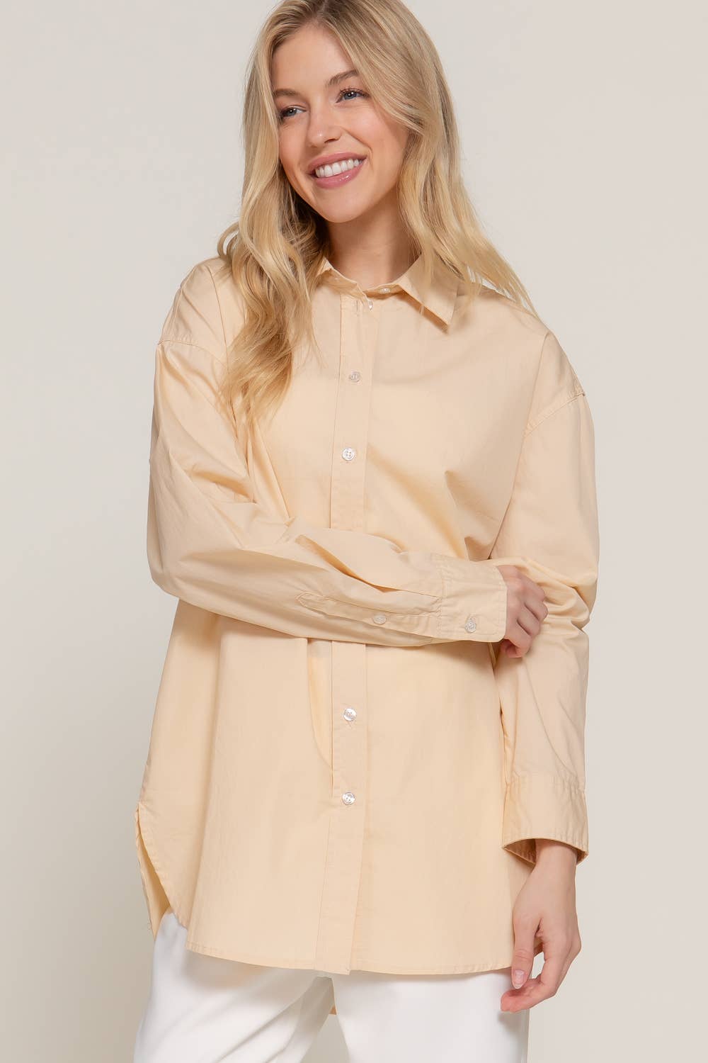Long Sleeve Loose Fit Button Down Shirt