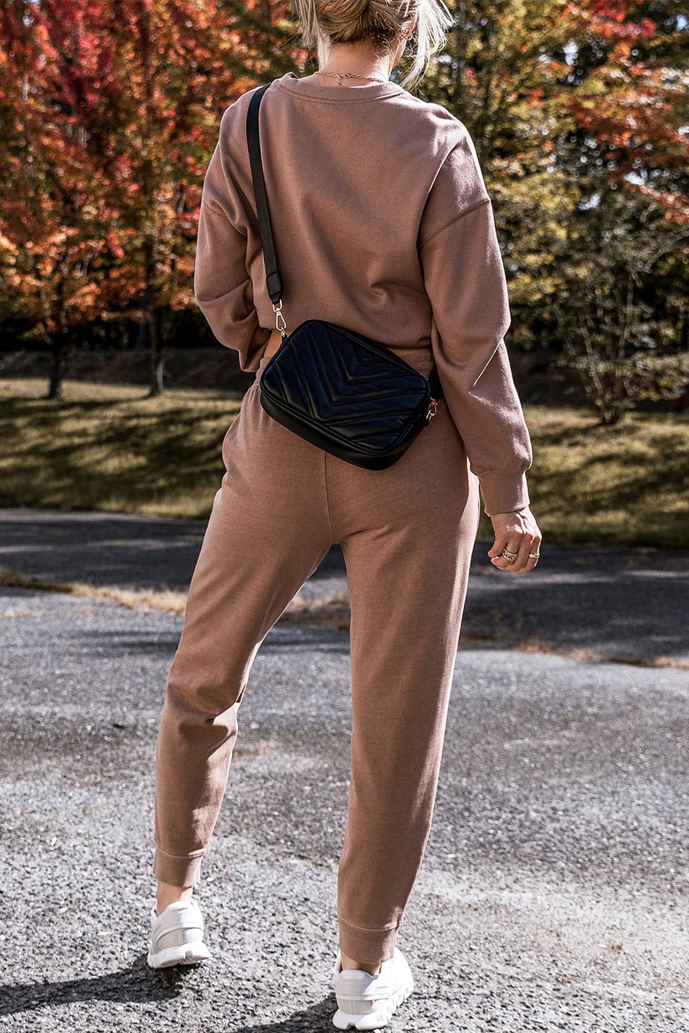 Cozy Side Slit Sweatshirt & Skinny Pants Outfit Set | Large