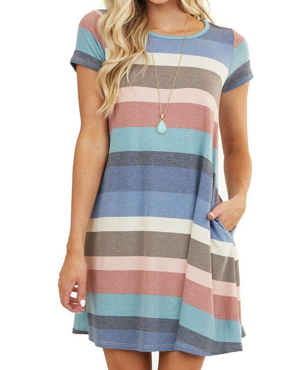 Multi Stripe Pocket Dress - Blue or Pink
