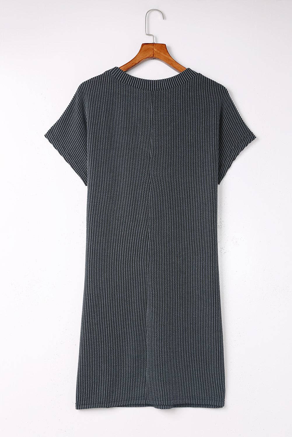 Ribbed Knit Textured Pocket T Shirt Mini Dress