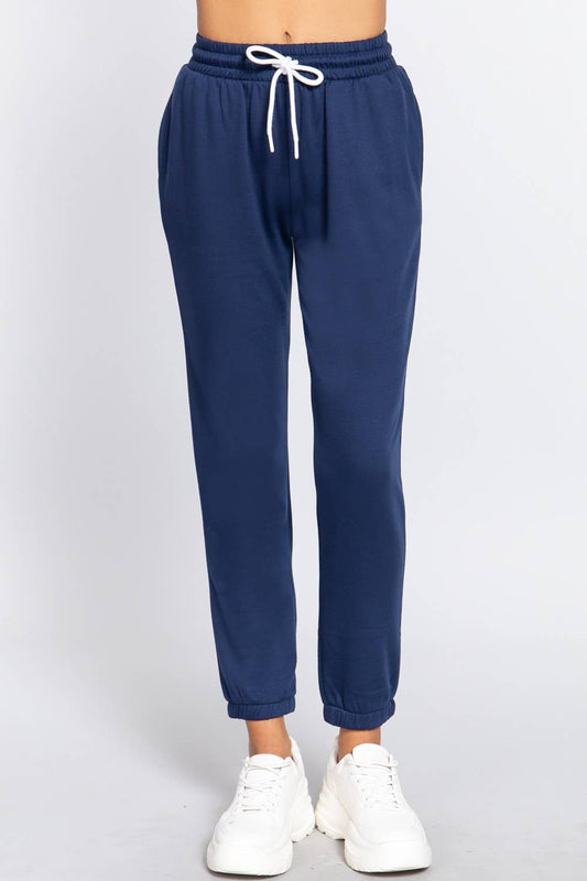 Navy Blue French Terry Fleece Long Jogger Pants