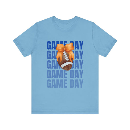 Orange and Blue Fall Game Day Football Bow Unisex Graphic T