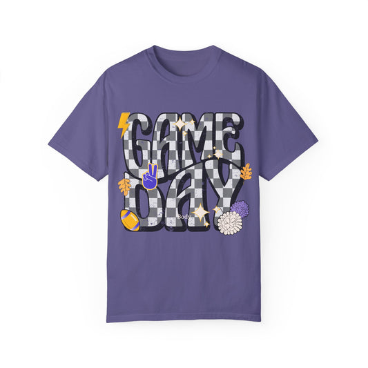Checkered Game Day Unisex T-shirt Purple and Gold