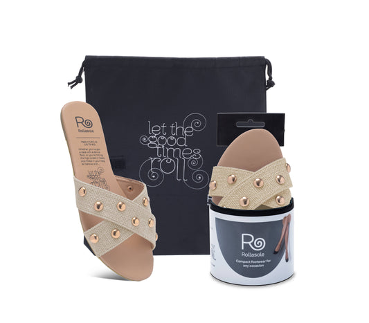 Linen Studded Foldable Sandals