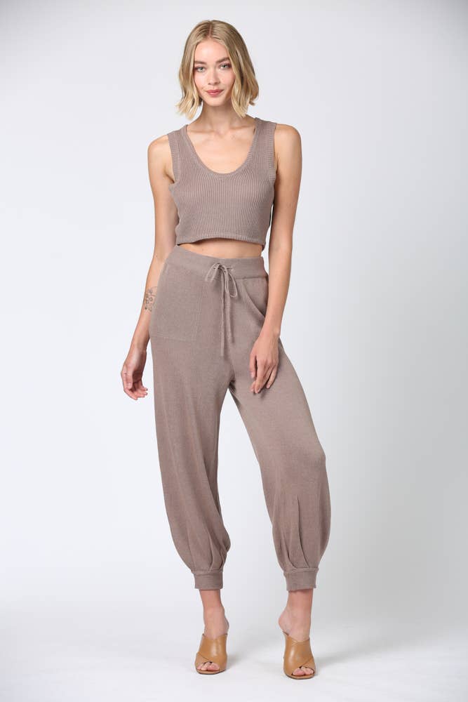 Linen Blend Knitted Crop Top &amp; Pants Set
