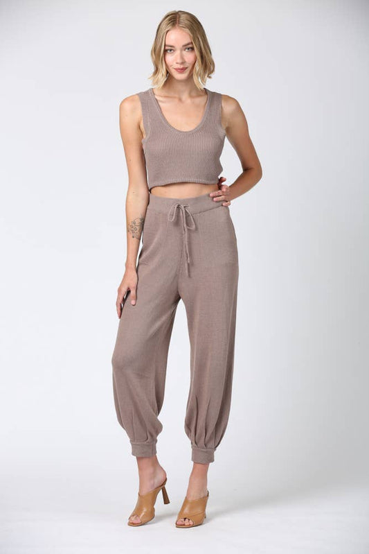 Linen Blend Knitted Crop Top &amp; Pants Set