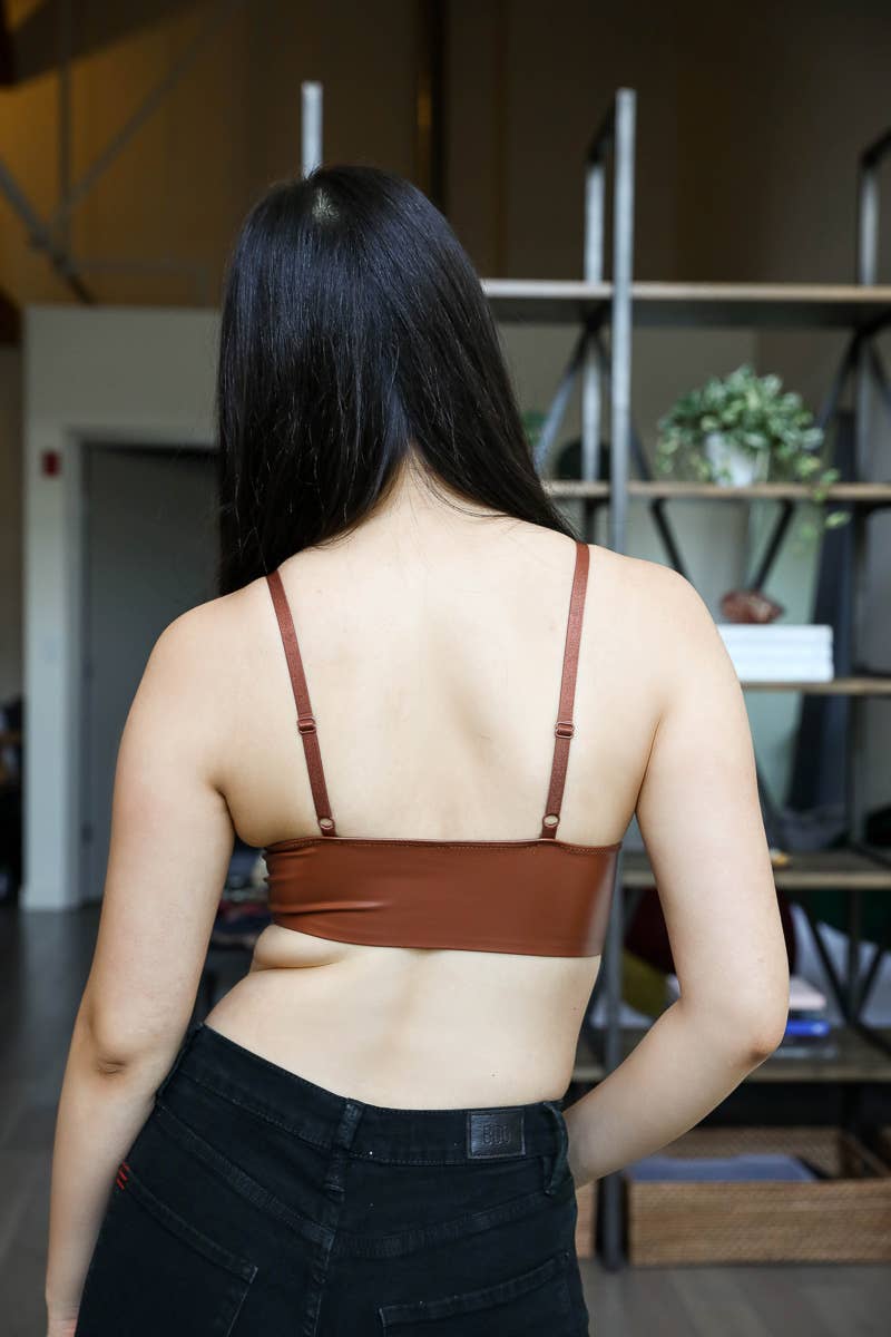 Faux Leather Longline Bralette
